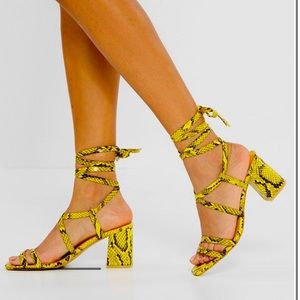 NASTYGAL Strappy Snake Heels + BONUS white mini skirt size S